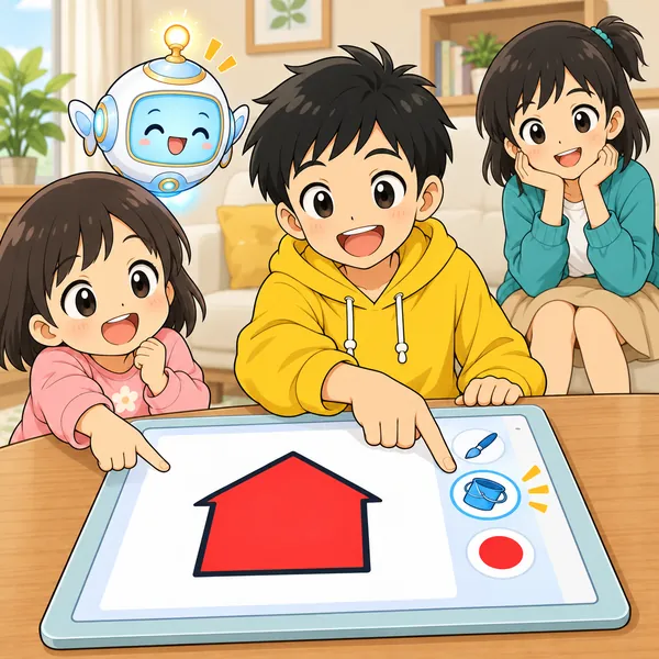 すきまをつないでぬり直し、家だけが赤くぬれている。