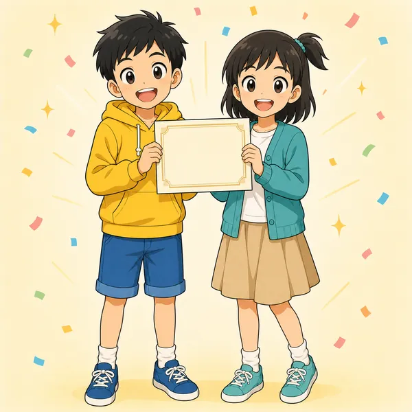 4コマ「みんなでお祝い」の1コマ目