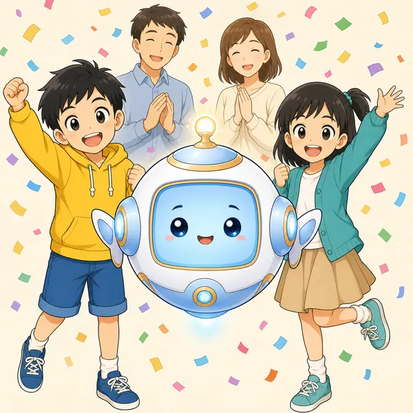 4コマ「みんなでお祝い」の4コマ目