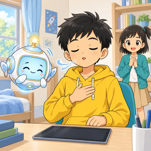 ハルが目を閉じて深呼吸し、おだやかな顔にもどっている。