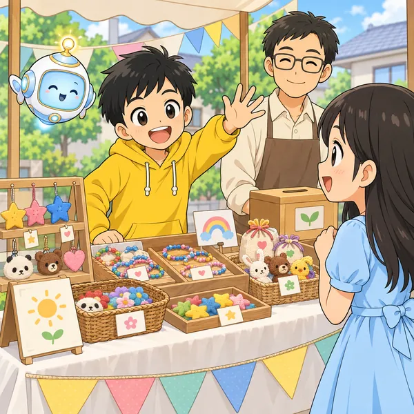 模擬のお店に、ハルのクラスの友だちがやってくる。