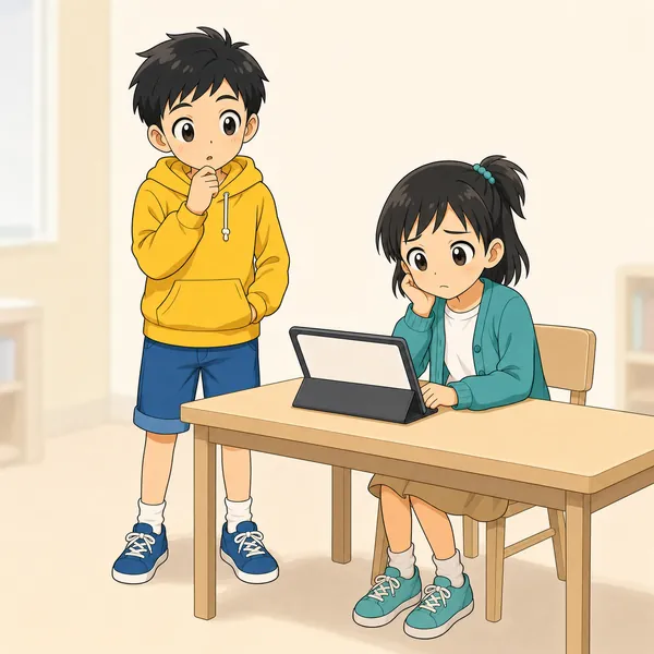 4コマ「友だちに教える」の1コマ目