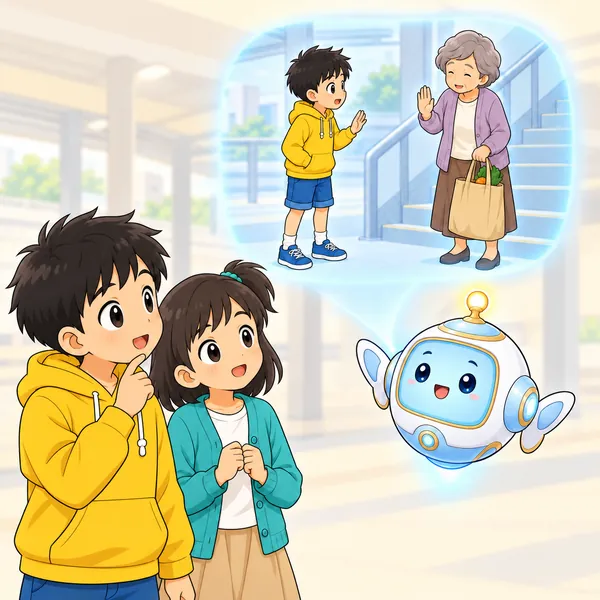 アイが、先に声をかけると相手が断りやすくなることを見せている