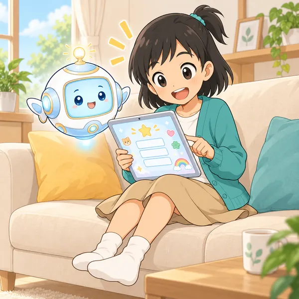 ミオが、プレゼント企画のページを見て、目をかがやかせている。