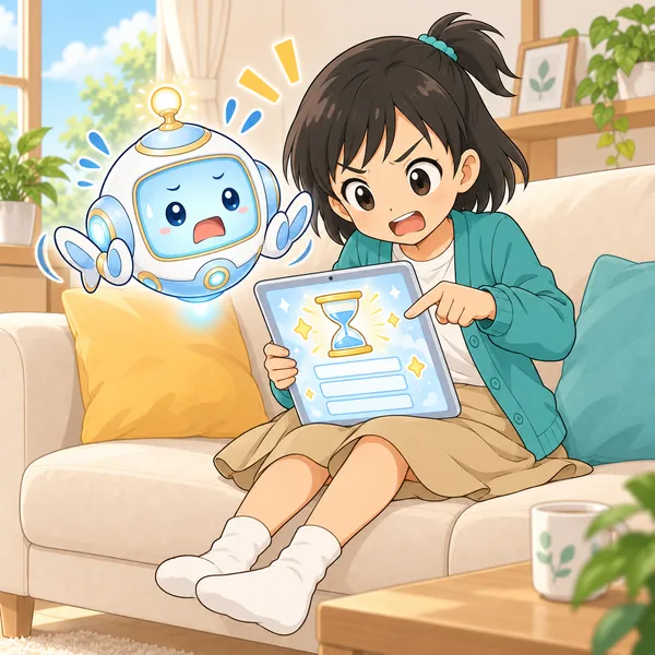 ミオが急いで入力しようとして、アイがあわてている。