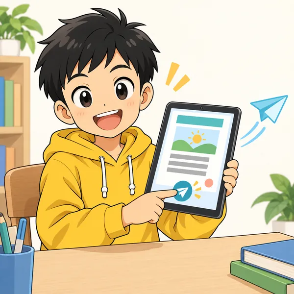 ハルが作った資料を、タブレットから送信している