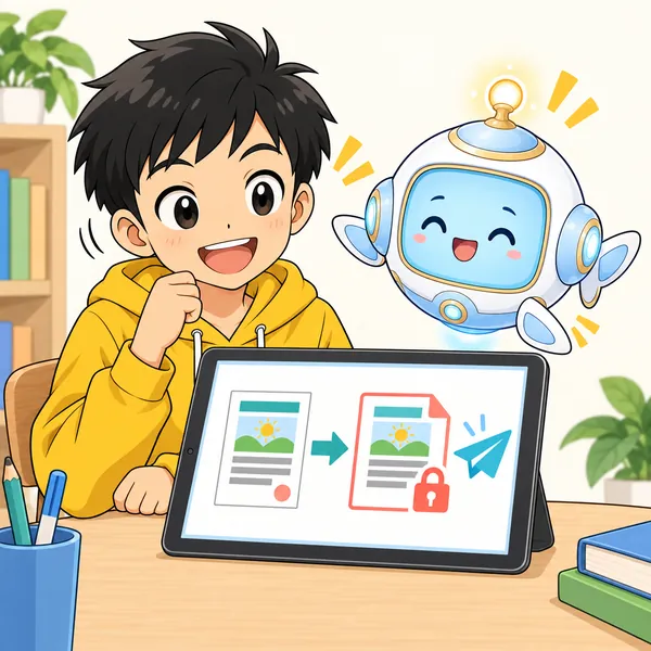 アイが、同じ資料をPDFに変換して送るところを見せている