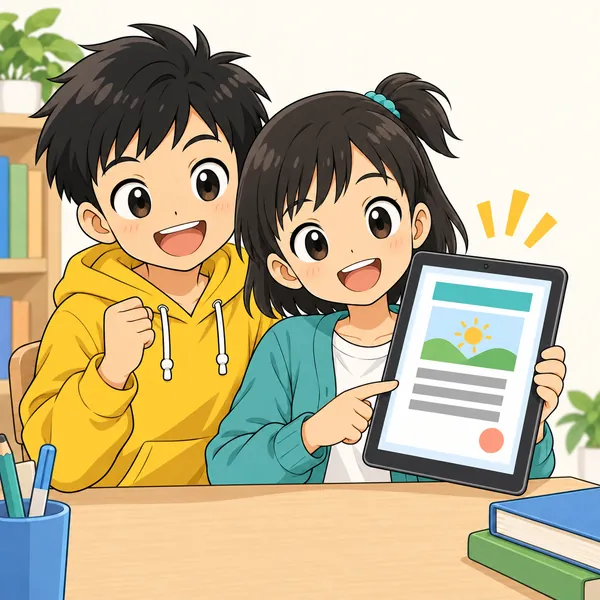 ミオの画面に、作ったときとまったく同じ見た目の資料が表示されている