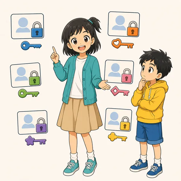4コマ「パスワードの 使い回しは危ない」の3コマ目