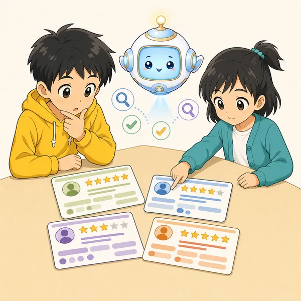 4コマ「口コミをうのみにしない」の3コマ目