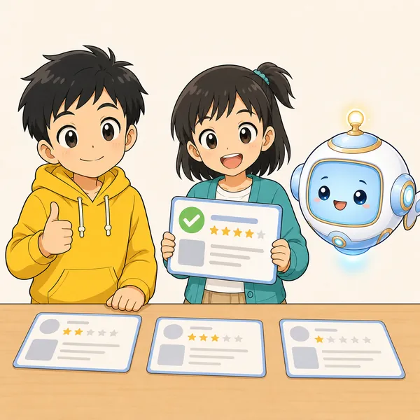 4コマ「口コミをうのみにしない」の4コマ目