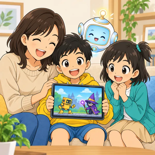 ハルがお母さんと、通知や名前が写っていない録画を見て笑っている。
