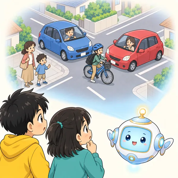 アイが浮かび、想像の場面を見せている