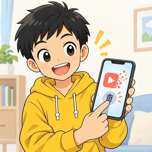 ハルが、ほとんど使っていない動画アプリをスマホから削除している