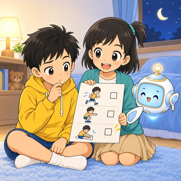 アイが浮かび、メニューのうち一番軽いものを指さしている