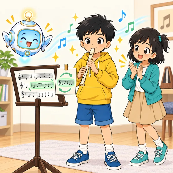 ハルがむずかしい小節だけをくり返し練習し、通して吹けるようになっている