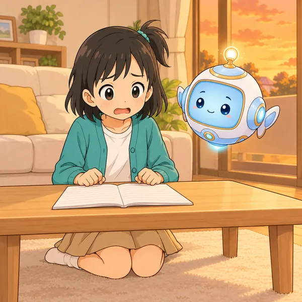 ミオが、ノートを前にかたまっている。