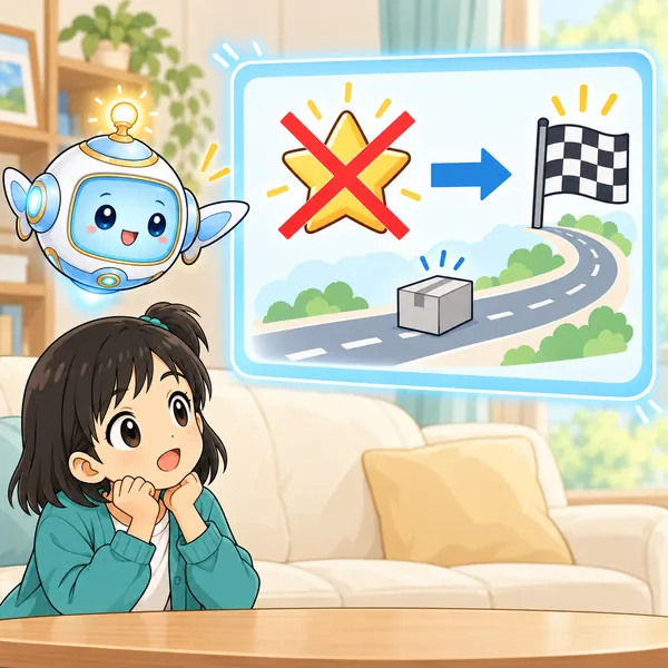 AIロボットが、先に評価すると箱が届く前に取り引きが終わってしまう絵の窓をうかべている。