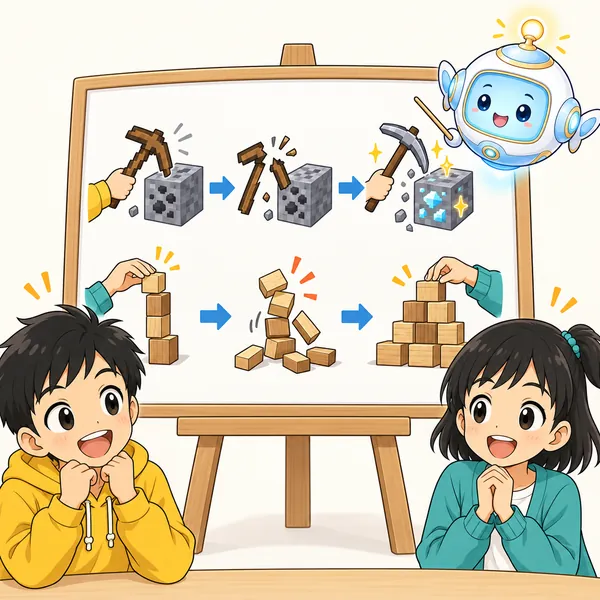 アイが、試す→失敗する→覚える、という順番が学びと同じだと図で見せている