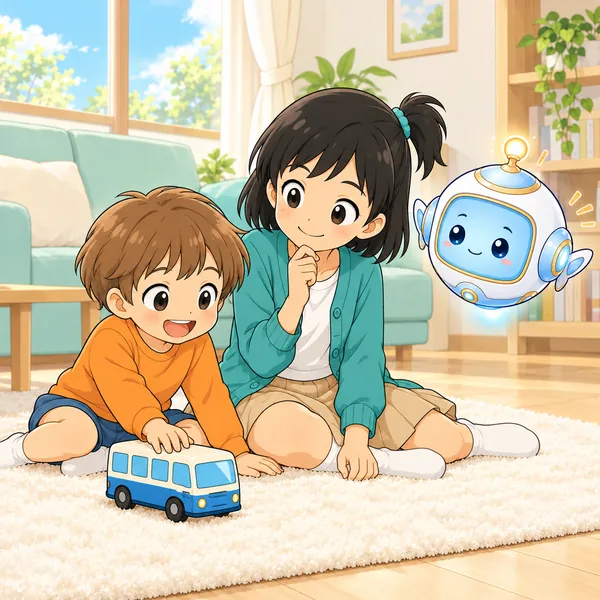 ミオが弟を見ながら考えている。