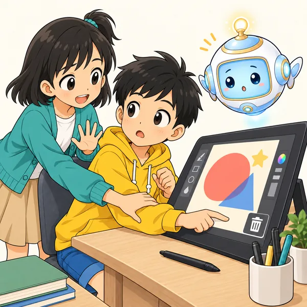ミオが止めている。画面には失敗した作品が映ったまま