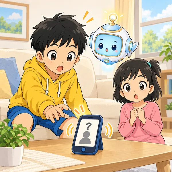 留守番中のハルと妹の前で、知らない番号を表すマークの電話が鳴っている。