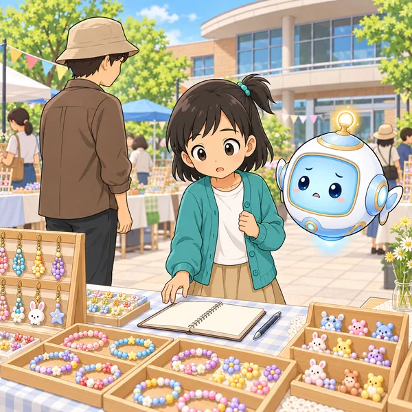 ミオがメモ帳に手をのばしかけている。