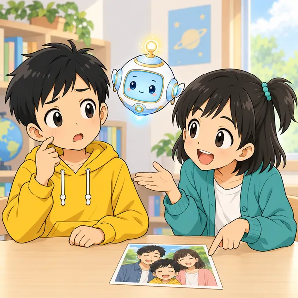ミオが、家の人の仕事を説明できるかとたずねている