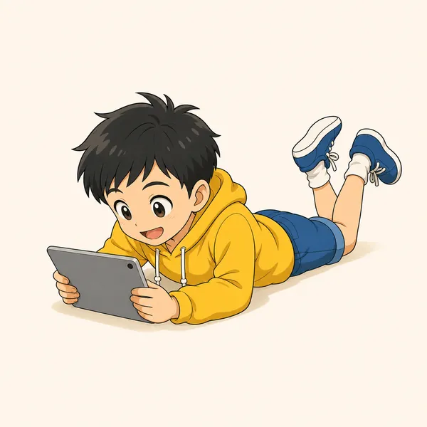4コマ「よい姿勢で」の1コマ目
