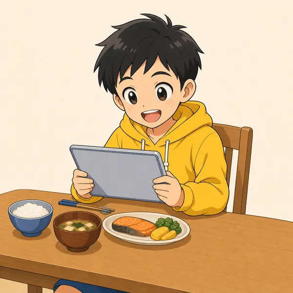 4コマ「食事中は使わない」の1コマ目
