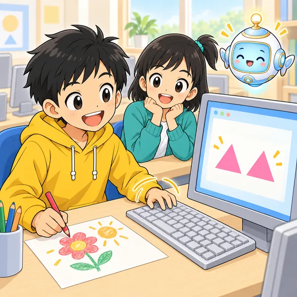 ハルが軽やかにキーボードを打って作業を終え、浮いた時間で絵を描き始めている