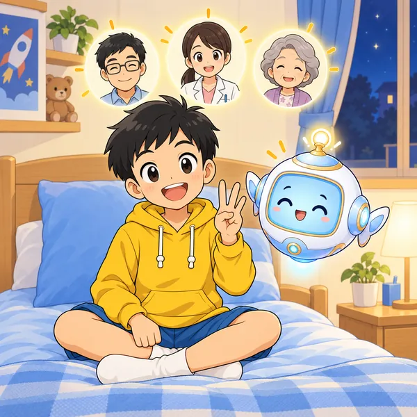 ハルが指を三本立てて、父・保健の先生・近所のおばあちゃんを思いうかべている。
