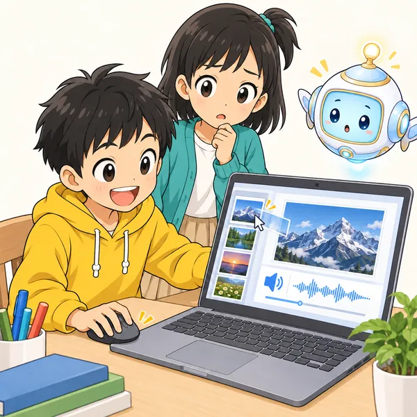 ハルが発表のスライドに、ネットで見つけたかっこいい写真と音楽をどんどん貼りつけている