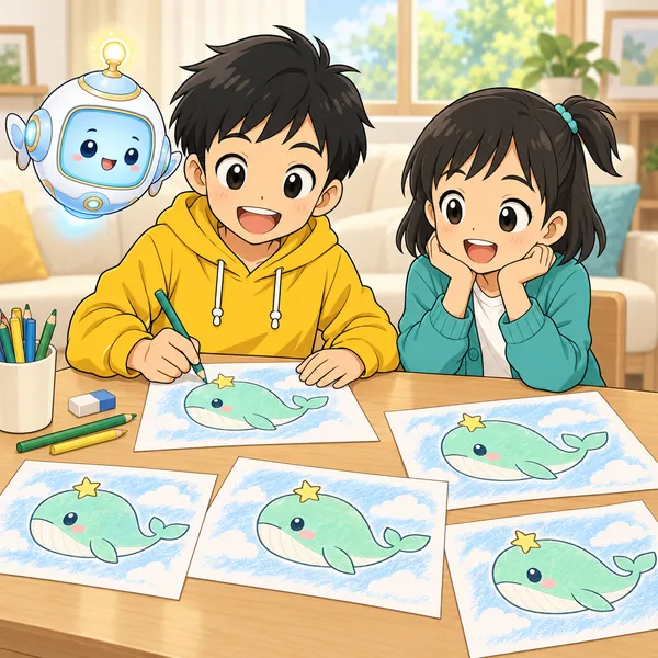 ハルが、推しのヒーローの絵を同じポーズで何枚もまねして描いている。