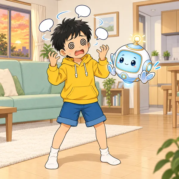 ハルが目を回してあわてている。