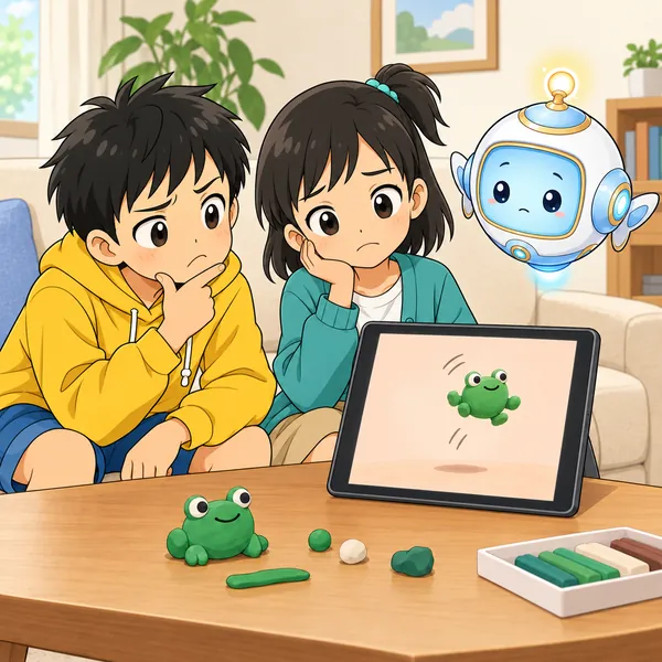 かえるがいきなりとんですぐ終わり、ハルが首をかしげている。