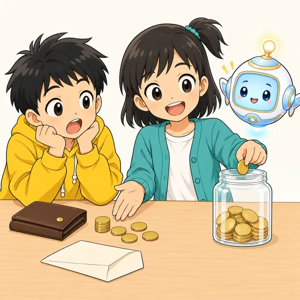ミオが、もらったらすぐ分けておくやり方を見せている