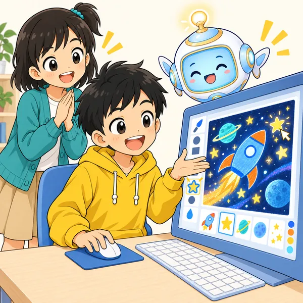 ハルが自分で見つけた機能を使って、かっこいい作品を仕上げている