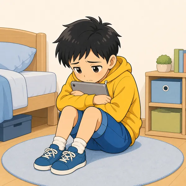 ハルが「だれにも言えない」と、一人でつらさを抱えこんでうつむいている