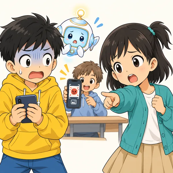 ミオが、すでに別の子がスクリーンショットを撮っていることを伝えている
