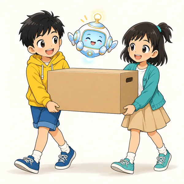 ハルが素直に手伝いをたのみ、二人で運んでいる