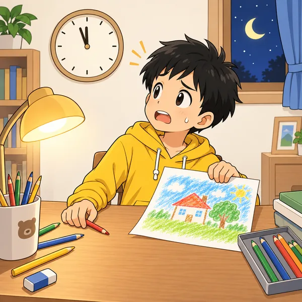 作り終えたが、もう見直す時間がない。ハルが時計を見て困った顔