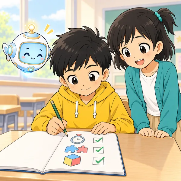 ハルが、自分ができるようになったことをノートに書き出して、少し明るい顔になっている