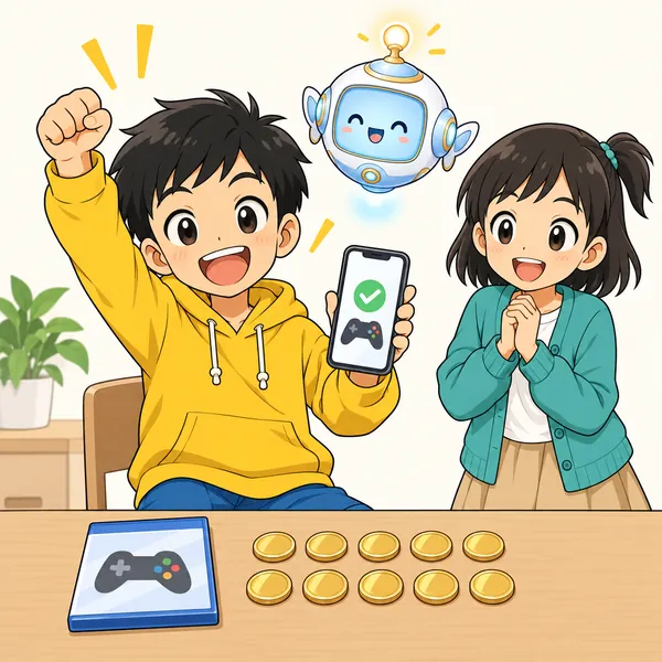 ハルが、使わなくなったゲームが1000円で売れて喜んでいる