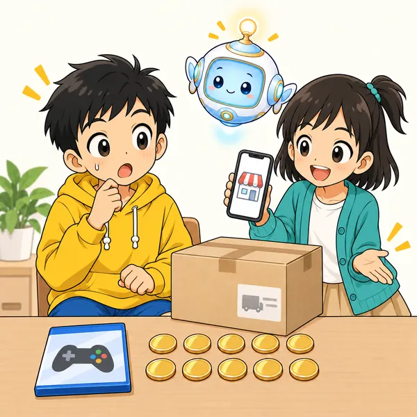 ミオが、手数料と送料のことをたずねている