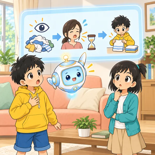 アイが、たのむ側にも「言う」手間があることを図で見せている