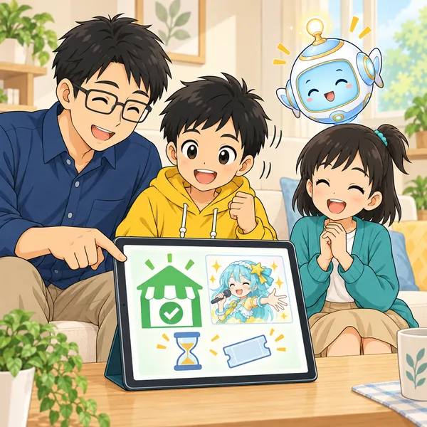 ハルがお父さんと、公式の受付を待つことにしてうなずいている。