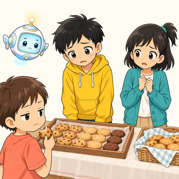 買った子がクッキーを食べて「ふつう…」という顔