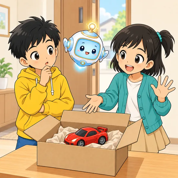 ミオが、届くまでに何人の人が関わったかをたずねている