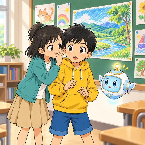 ミオが、ハルに小声で話している。